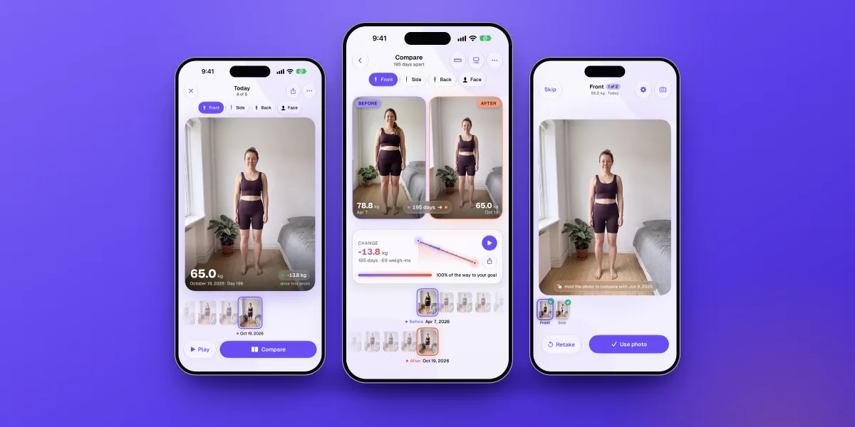 Three Fimbl app screens on iPhone
